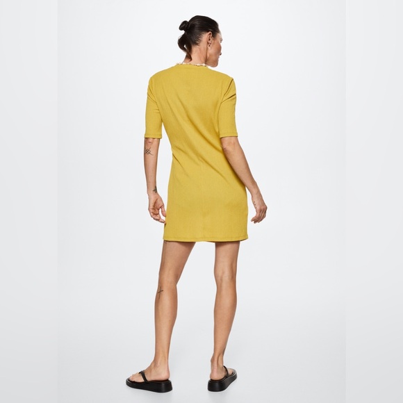 MNG Mango Ruched Detail Short Sleeve T-shirt Dress Chartreuse - Picture 4 of 9